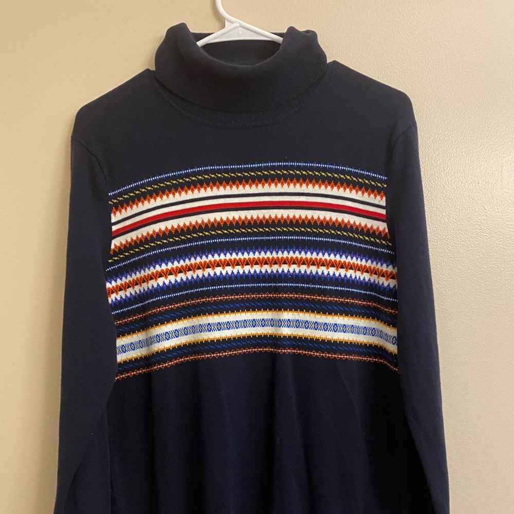 Tommy Hilfiger woman’s sweater XL blue stripe cow neck turtle neck cute sweater